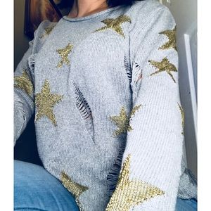 Star Metallic Distressed Sweater⭐️